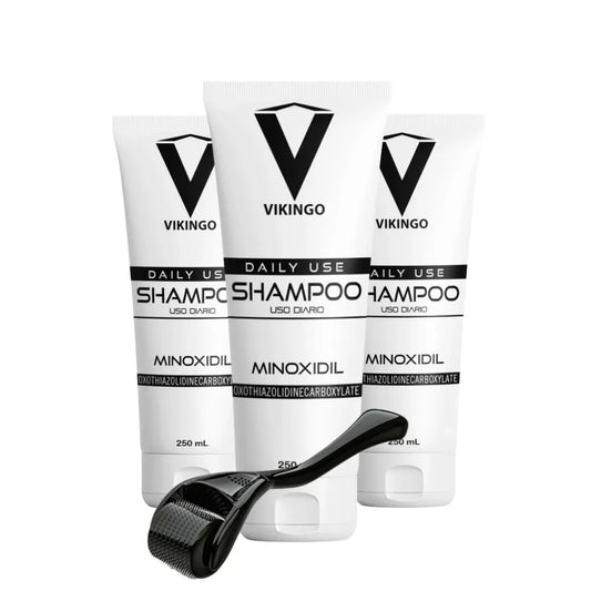 PACK X3. SHAMPOO CON MINOXIDIL + DERMAROLLER